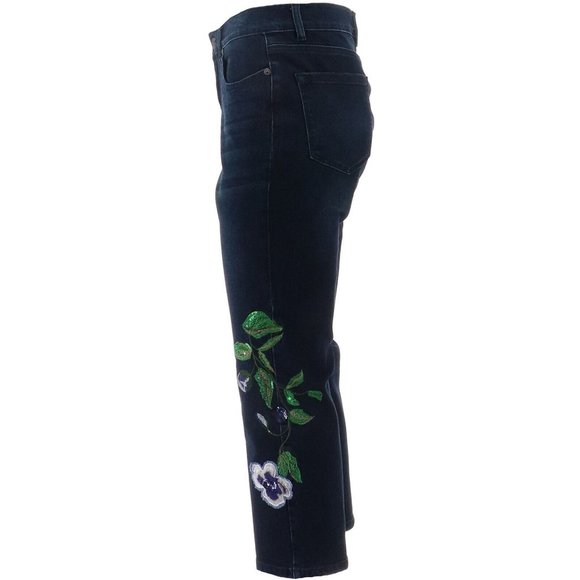 NWT DG2 DIANE GILMAN STRETCH EMBROIDERED STRAIGHT-LEG JEANS INDIGO 0T (TALL) - Picture 2 of 7